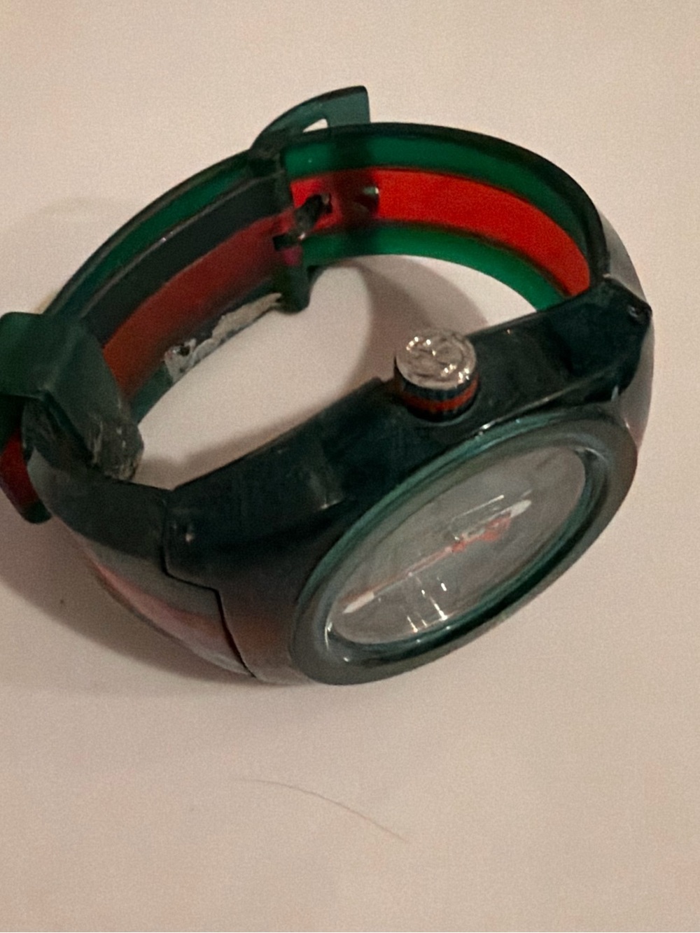 Gucci Green and Red Silicone Round Watch